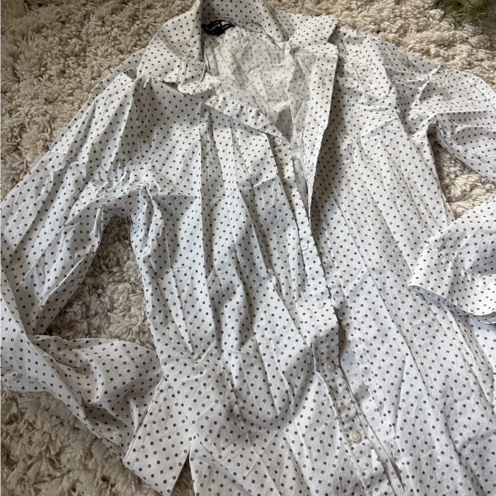 Express 1MX men’s button-down, formal slim fit White Patterned Shirt